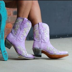 Corral Lilac Floral Embroidery Studs Crystals Ankle Boot A4317
